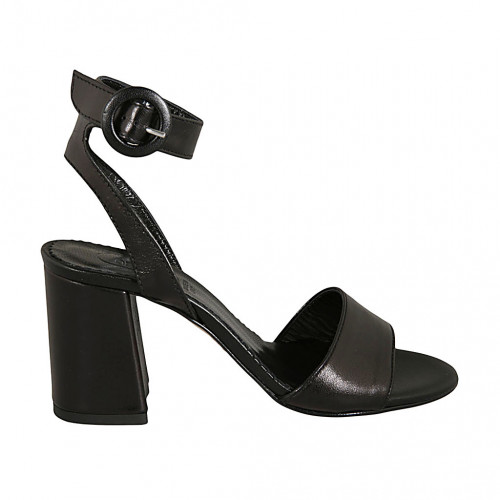 Sandalia para mujer en piel negra con cinturon al tobillo tacon 8 - Tallas disponibles:  42