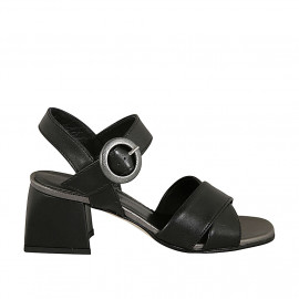 Sandalia con cinturon para mujer en piel negra tacon 5 - Tallas disponibles:  31