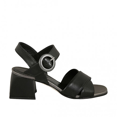 Sandalo con cinturino da donna in pelle nera tacco 5 - Misure disponibili: 31