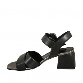 Woman's sandal with strap in black leather heel 5 - Available sizes:  31 2