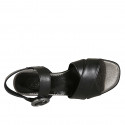 Sandalia con cinturon para mujer en piel negra tacon 5 - Tallas disponibles:  31
