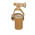Sandalia para mujer en piel cognac con cinturon al tobillo tacon 8 - Tallas disponibles:  42