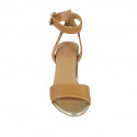 Sandalia para mujer en piel cognac con cinturon al tobillo tacon 8 - Tallas disponibles:  42