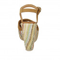 Sandalia para mujer con plataforma y cinturon en gamuza cognac y tejido multicolor cuña 12 - Tallas disponibles:  42, 43
