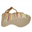 Sandale pour femmes avec plateforme et courroie en daim cognac et tissu multicouleur talon compensé 12 - Pointures disponibles:  42, 43