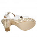 Woman's strap sandal with platform in white leather and braided heel 10 - Available sizes:  42