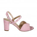 Sandalo da donna con strass in camoscio rosa tacco 7 - Misure disponibili: 42