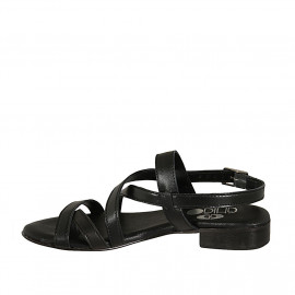Woman's thong sandal in black leather heel 2 - Available sizes:  32 2