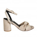 Woman's sandal with ankle strap and knot in beige suede heel 7 - Available sizes:  42