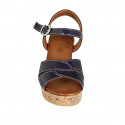 Woman's strap sandal in blue patent leather with platform and wedge heel 7 - Available sizes:  42