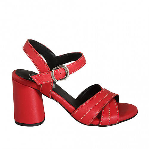 Woman's strap sandal in red leather heel 7 - Available sizes:  42