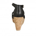 Woman's open shoe with strap and platform in black leather wedge heel 9 - Available sizes:  42