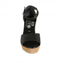 Woman's open shoe with strap and platform in black leather wedge heel 9 - Available sizes:  42