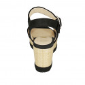 Woman's sandal in black suede with strap, studs and wedge heel 7 - Available sizes:  42