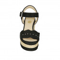 Woman's sandal in black suede with strap, studs and wedge heel 7 - Available sizes:  42