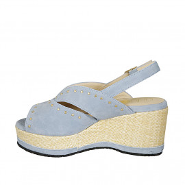 Sandale pour femmes en daim bleu clair avec goujons et talon compensé 7 - Pointures disponibles:  43 2