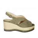 Woman's sandal in green suede with studs and wedge heel 7 - Available sizes:  43