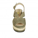 Woman's sandal in green suede with studs and wedge heel 7 - Available sizes:  43