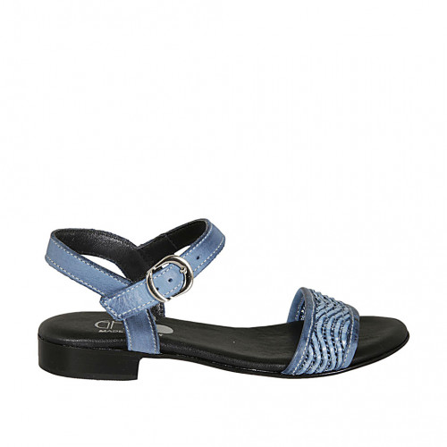 Woman's strap sandal in light blue pierced leather heel 2 - Available sizes:  42