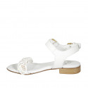 Woman's straps sandal in white leather and white, platinum copper braided raffia heel 2 - Available sizes:  33