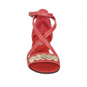 Woman's open shoe with strap and platinum accessory in red leather heel 2 - Available sizes:  32