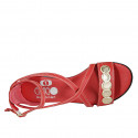 Woman's open shoe with strap and platinum accessory in red leather heel 2 - Available sizes:  32