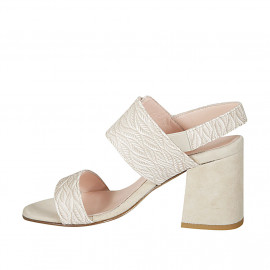 Woman's sandal with elastic and buckle in beige printed leather and suede heel 7 - Available sizes:  43, 45 2
