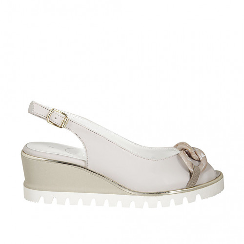 Sandalo da donna con catena in pelle grigio tortora zeppa 5 - Misure disponibili: 42