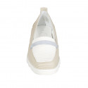 Woman's mocassin in white and beige printed leather and light blu suede wedge heel 3 - Available sizes:  42