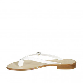 Sabot infradito con pietra strass da donna in pelle bianca tacco 1 - Misure disponibili: 42 2