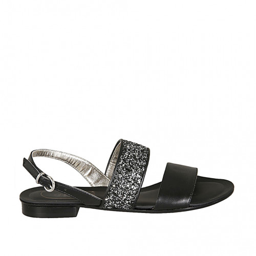 Woman's sandal in black leather with rhinestones heel 1 - Available sizes:  33, 45