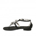 Woman's thong open shoe with accessory in black patent leather and leather heel 1 - Available sizes:  43