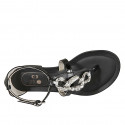 Woman's thong open shoe with accessory in black patent leather and leather heel 1 - Available sizes:  43