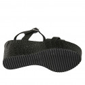 Woman's strap sandal in black leather with platform and printed wedge heel 9 - Available sizes:  42