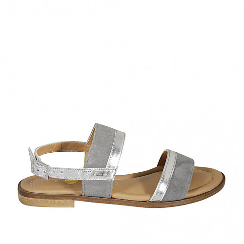 Woman's sandal in silver laminated leather and gray suede heel 2 - Available sizes:  32
