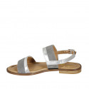 Woman's sandal in silver laminated leather and gray suede heel 2 - Available sizes:  32