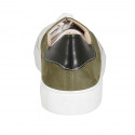 Chaussure à lacets pour hommes avec semelle amovible en cuir blanc et noir et daim vert - Pointures disponibles:  47