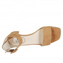 Woman's open shoe with strap in cognac brown suede heel 4 - Available sizes:  43, 45