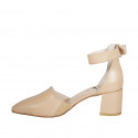 Scarpa aperta a punta da donna con cinturino ed elastico in pelle beige cipria tacco 5 - Misure disponibili: 45