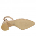 Chaussure ouverte à bout pointu pour femmes avec courroie et elastique en cuir beige talon 5 - Pointures disponibles:  45