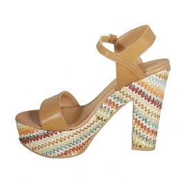 Sandalia para mujer con cinturon y plataforma en piel cognac y tejido multicolor tacon 12 - Tallas disponibles:  42 2