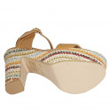 Sandalia para mujer con cinturon y plataforma en piel cognac y tejido multicolor tacon 12 - Tallas disponibles:  42