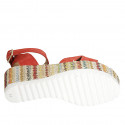 Sandalia para mujer con plataforma y cinturon en gamuza roja y tejido multicolor cuña 7 - Tallas disponibles:  42