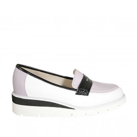 Mocassin pour femmes en cuir blanc, lavande et bleu talon compensé 4 - Pointures disponibles:  42, 43