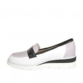 Woman's loafer in white, lavender and blue leather wedge heel 4 - Available sizes:  42, 43 2