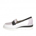 Woman's loafer in white, lavender and blue leather wedge heel 4 - Available sizes:  42, 43