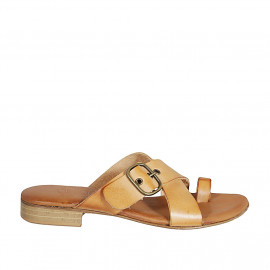 Mule entredoigt pour femmes en cuir cognac avec boucle talon 2 - Pointures disponibles:  32