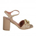 Woman's sandal with strap and chain in beige leather heel 8 - Available sizes:  42, 43