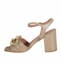 Sandale pour femmes avec courroie et chaîne en cuir beige talon 8 - Pointures disponibles:  42, 43