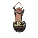 Woman's sandal with strap and chain in black leather heel 8 - Available sizes:  32